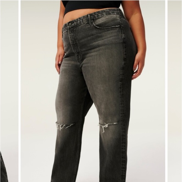 Good American Denim - Good American High Waist Straight Leg Ripped Jeans Size 14/32